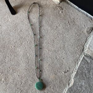 Green Stone Pendant and Black Bead Necklace - Women Jewelry good condition